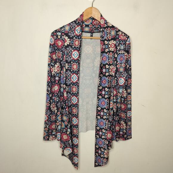 Onzie Floral Cardigan Wrap Stretchy Colorful Draped Front - Picture 1 of 11